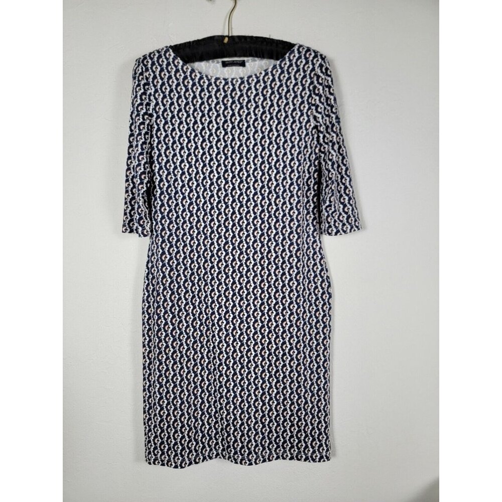 Saint James Womens Boat Neck Half-Sleeve Shift Dress Sz 8 Blue Geometric Stretch